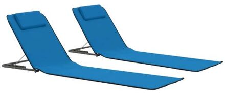 vidaXL Strandstoelen - Opvouwbare Strandmatten - Blauw - 160x53x47 cm - Inclusief opbergvak - Verstelbare