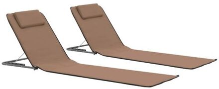 vidaXL Strandstoelen - Opvouwbare strandmatten - Set van 2 - Bruin - Gepoedercoat staal en stoffen bekleding