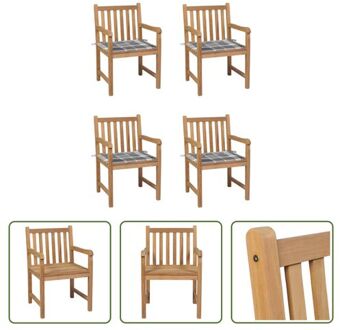 vidaXL Teak Tuinstoelenset - 58 x 60 x 90 cm - Grijs Ruitpatroon - Montage vereist Bruin