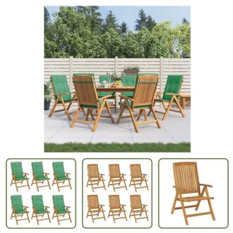 vidaXL Teak Verstelbare Tuinstoel - Set van 6 - 60x74.5x104 cm - Groen Kussen - Waterdicht Bruin