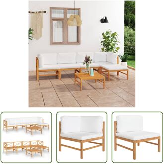 vidaXL Teakhouten Tuinmeubelset - Hoekbank en Tafel - Crème Kussen - 66x66x60cm - 63x66x60cm - 63x63x30cm