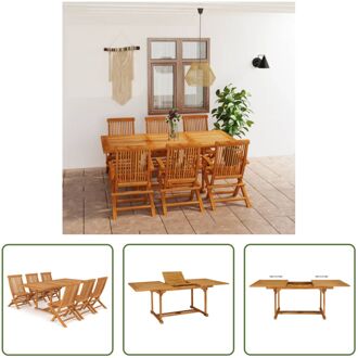 vidaXL Teakhouten Tuinset - Verlengbare Tafel (150-200 cm) - Inklapbare Stoelen Bruin