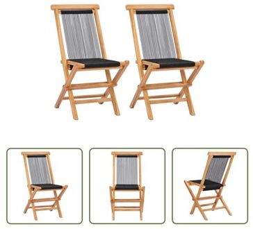 vidaXL Teakhouten Tuinstoel - Touw Design - Zwart - 46x62x90 cm