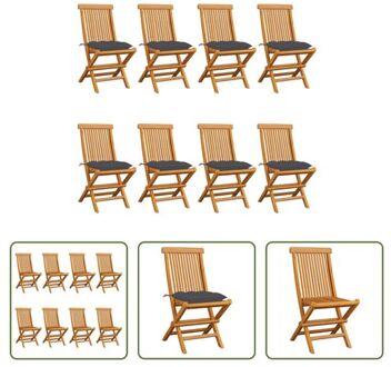 vidaXL Teakhouten Tuinstoelen - Set van 8 - Antraciet Kussens - Afmetingen- 47 x 60 x 89 cm - Zithoogte- 46 Grijs