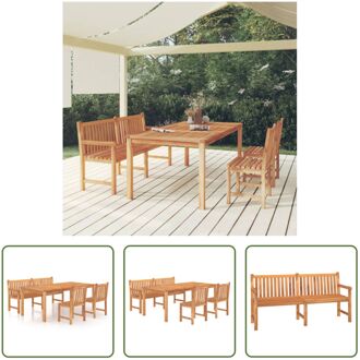 vidaXL Teakwood Eethoek - Tuinmeubelset met Tafel 200x100x77 cm - Bank 180x60x90 cm en 2 Stoelen 50x53x90 cm Bruin