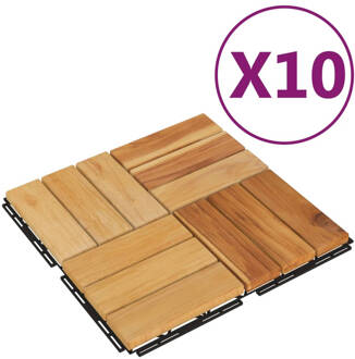 vidaXL Terrastegels 10 st 30x30 cm massief teakhout Multikleur