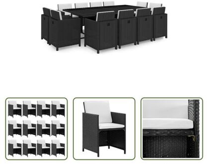 vidaXL The Living Store-13-delige-Tuinset-met-kussens-poly-rattan-zwart - Tuinset