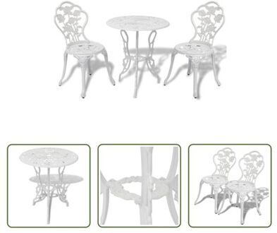 vidaXL The Living Store-3-delige-Bistroset-gietaluminium-wit - Tuinset