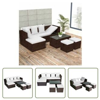 vidaXL The Living Store-4-delige-Loungeset-met-kussens-poly-rattan-bruin - Tuinset