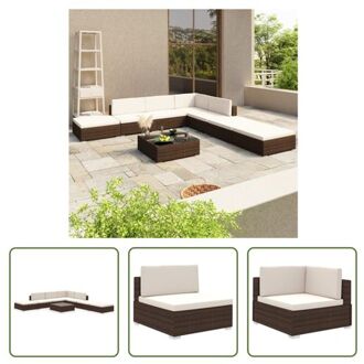 vidaXL The Living Store-8-delige-Loungeset-met-kussens-poly-rattan-bruin - Tuinset