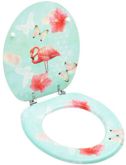 vidaXL Toiletbril met deksel flamingo MDF Multicolor