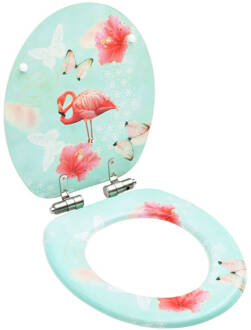 vidaXL Toiletbril met soft-close deksel flamingo MDF Multicolor