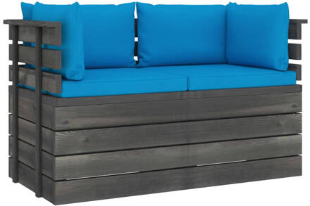 vidaXL Tuinbank 2-zits met kussens pallet massief grenenhout Blauw