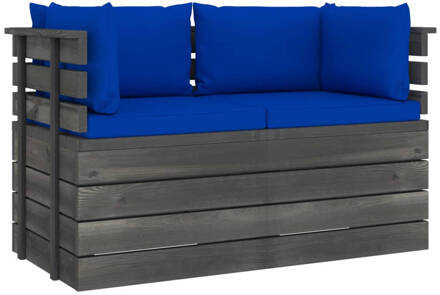 vidaXL Tuinbank 2-zits met kussens pallet massief grenenhout Blauw