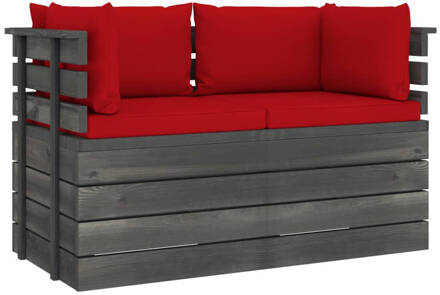 vidaXL Tuinbank 2-zits met kussens pallet massief grenenhout Rood