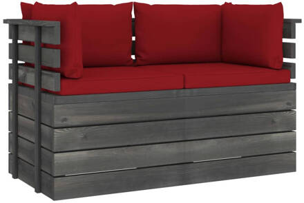 vidaXL Tuinbank 2-zits met kussens pallet massief grenenhout Rood