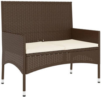 vidaXL Tuinbank 2-zits met kussens poly rattan bruin