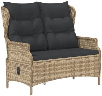 vidaXL Tuinbank 2-zits met kussens poly rattan bruin