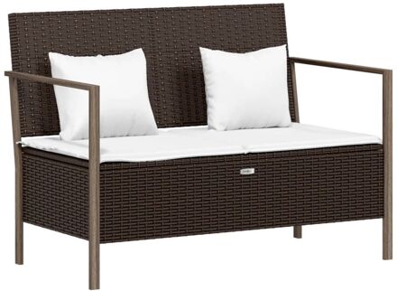 vidaXL Tuinbank 2-zits met kussens poly rattan bruin