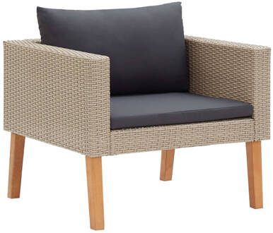 vidaXL Tuinbank eenzits met kussens poly rattan beige