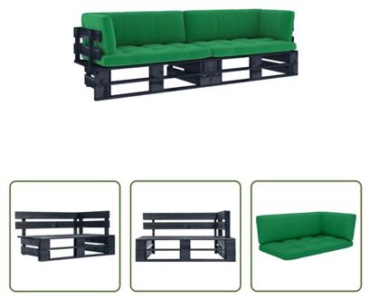 vidaXL tuinbank hoekbank 110 x 65 x 55 cm - grenenhout - groen kussen Zwart