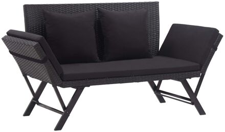 vidaXL Tuinbank met kussens 176 cm poly rattan zwart