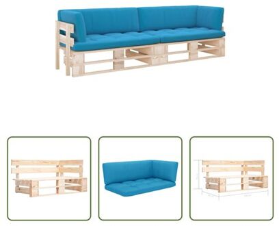 vidaXL Tuinbank Pallet - 110x65x55 cm - Grenenhout - Blauw kussen