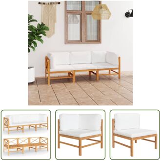 vidaXL Tuinbank - Teakhout - 3-zits - 66 x 66 x 60 cm - Flexibel en comfortabel - Crème kussen