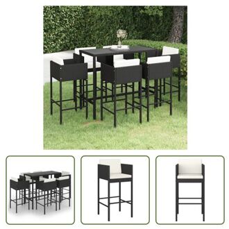 vidaXL Tuinbar set - PE rattan - Zwarte kleur - Tafel- 130x60x110cm - Stoel- 50x48x100cm - Zitkussen