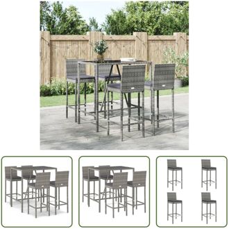 vidaXL Tuinbarset Grijs - PE-rattan - 110x70x110cm - Gehard glas