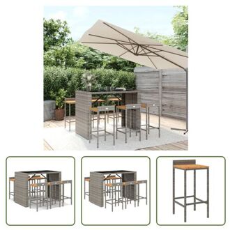 vidaXL Tuinbarset - Grijs PE-rattan - 145x80x110 cm - Weerbestendig - Comfortabele zitplaats - Gehard glazen