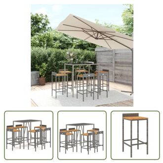 vidaXL Tuinbarset - Grijs - PE-rattan - 40x44x86 cm - Met houten zitting - Gehard glazen tafelblad