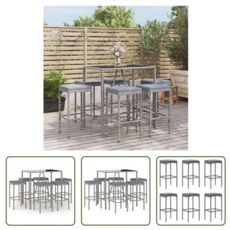 vidaXL Tuinbarset - Grijs - PE-rattan - 6 barkrukken - 110x70x110cm