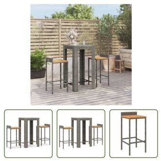 vidaXL Tuinbarset - Grijs PE-rattan - 60.5 x 60.5 x 110.5 cm - Houten zitting