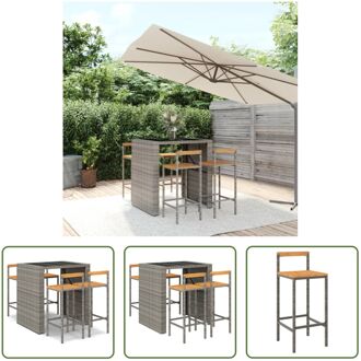 vidaXL Tuinbarset - PE-rattan - Grijs - 105 x 80 x 110 cm - Met Gehard Glas