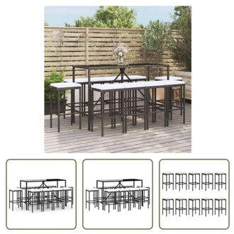 vidaXL Tuinbarset - PE-rattan - Zwarte Barkrukken - 180x70x110 cm - Gehard glazen tafelblad - Incl - kussens