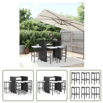 vidaXL Tuinbarset Zwart - PE Rattan - 145x80x110 cm - Gehard glazen tafelblad - Comfortabele zitplaats