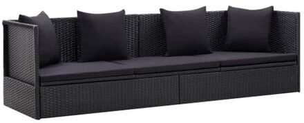 vidaXL Tuinbed met kussens poly rattan zwart