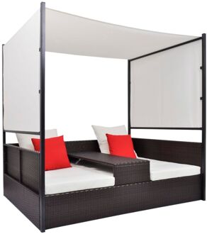 vidaXL Tuinbed met luifel 190x130 cm poly rattan bruin