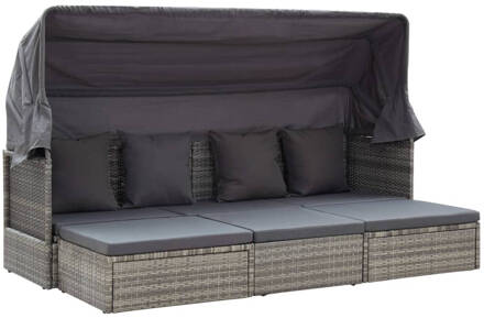 vidaXL Tuinbed met luifel poly rattan gemengd grijs