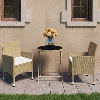 vidaXL Tuinbistroset - 3-delig - beige - PE-rattan - gehard glas - 60x75cm - 2 stoelen - The Living Store