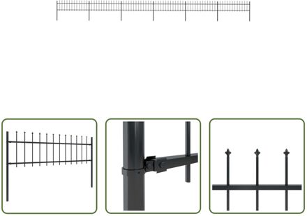 vidaXL Tuinhek - Decoratief Stalen Hek - 10.2m - 6 panelen - 7 palen - Zwart