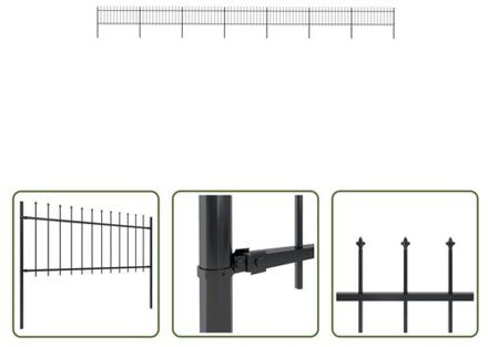 vidaXL Tuinhek - Decoratief Stalen Omheining - 11.9m lengte - Zwart - 7 panelen - 8 palen