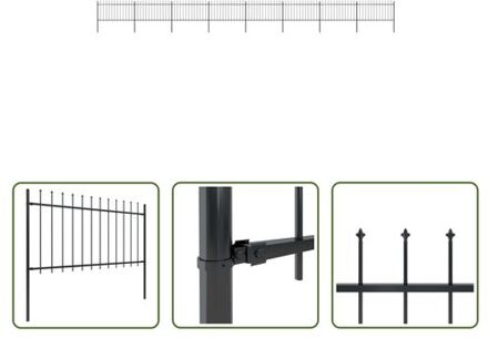 vidaXL Tuinhek - decoratief stalen omheining - 13.6m lang - 8 schuttingpanelen - 9 palen Zwart