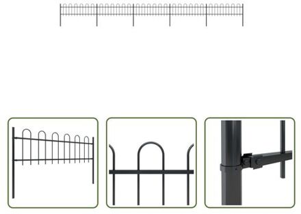 vidaXL Tuinhek - Decoratief stalen omheining - 8.5m lang - zwart - 60 cm hoog - incl - 5 panelen - 6 palen