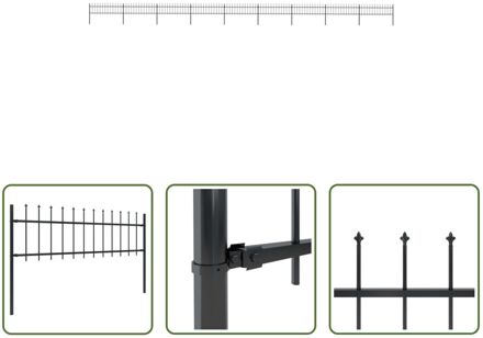 vidaXL Tuinhek - Decoratief stalen omheining - 9 panelen - 10 palen - 15.3 meter - zwart