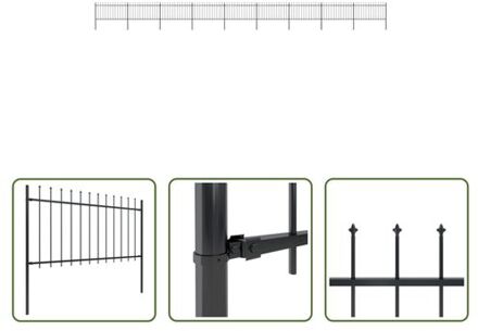 vidaXL Tuinhek - Decoratief Stalen Omheining - 9 Schuttingpanelen - 15.3m - Zwart