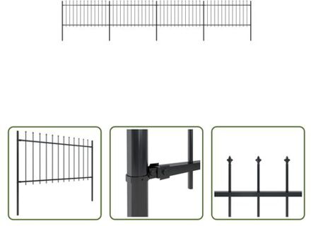 vidaXL Tuinhek - Decoratief Stalen Tuinhek - 6.8m lengte - 4 schuttingpanelen - 5 palen - 100cm hoogte - Zwart