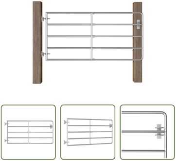 vidaXL Tuinhek - Poort (95-170) x 90 cm - Zilver Gegalvaniseerd Staal