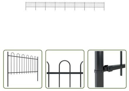 vidaXL Tuinhek - Stalen decoratief hek - 8 panelen - 9 palen - 13.6 meter Zwart